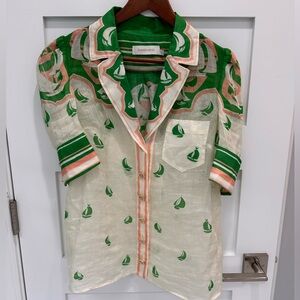 ZIMMERMANN High Tide Sailboat-print short-sleeve shirt Sz.0